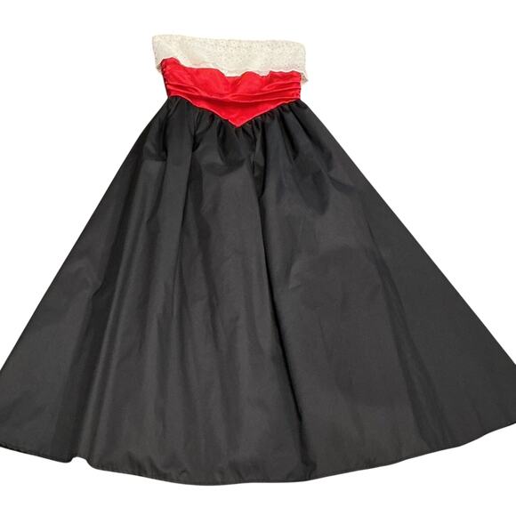 Retro Strapless Black White Eyelet Red Maxi Tulle Ball Gown Dress Size 2/Small? - Picture 1 of 9